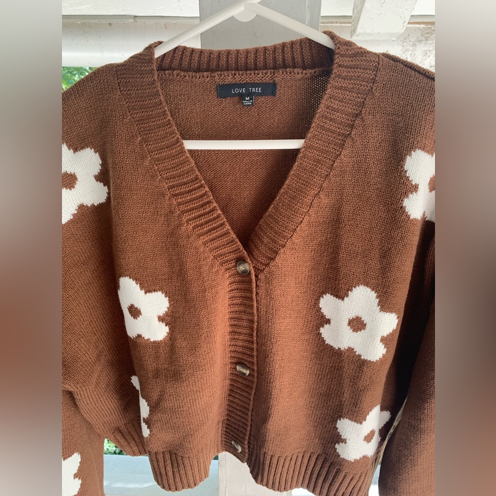 NWOT! Love Tree Chocolate Knit Cardigan Size M - Picture 4 of 11